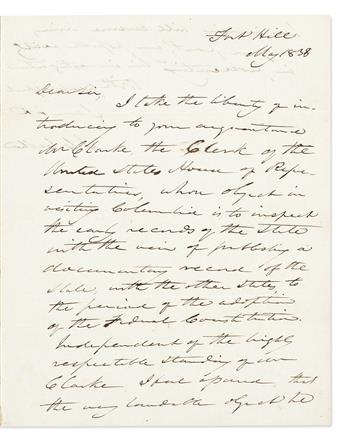 CALHOUN, JOHN C. Autograph Letter Signed, J.C. Calhoun, as Senator, to Secretary of State John Forsyth (Dear Sir),